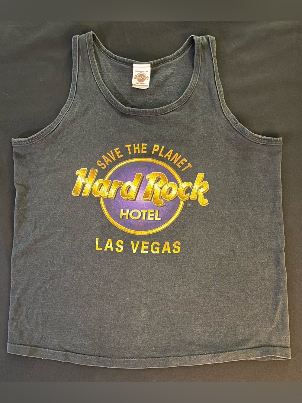 Hard Rock Hotel Las Vegas Tank Top Mens Large Black Save The Planet USA 90s VTG
